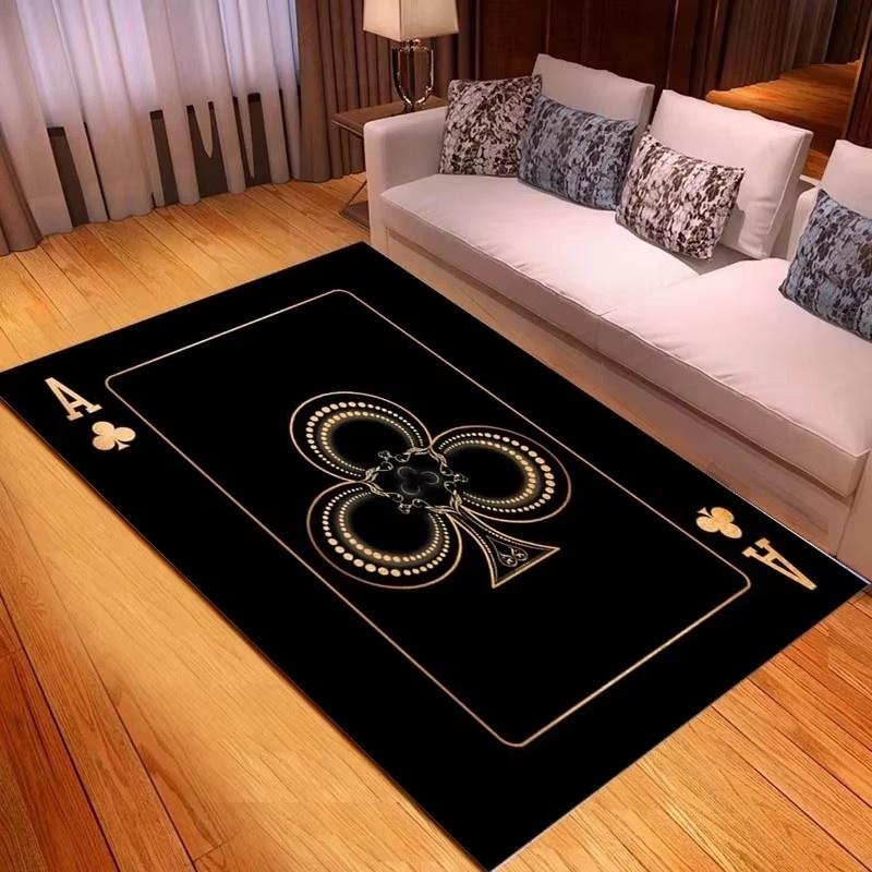 Kupa Ası Poker Kartı Desenli Halı Oturma Odası İçin Kaymaz Yatak Odası Yatak Kenarı Kanepe Alan Halısı Yumuşak İç Mekan Yer Paspası Ev Dekorasyonu