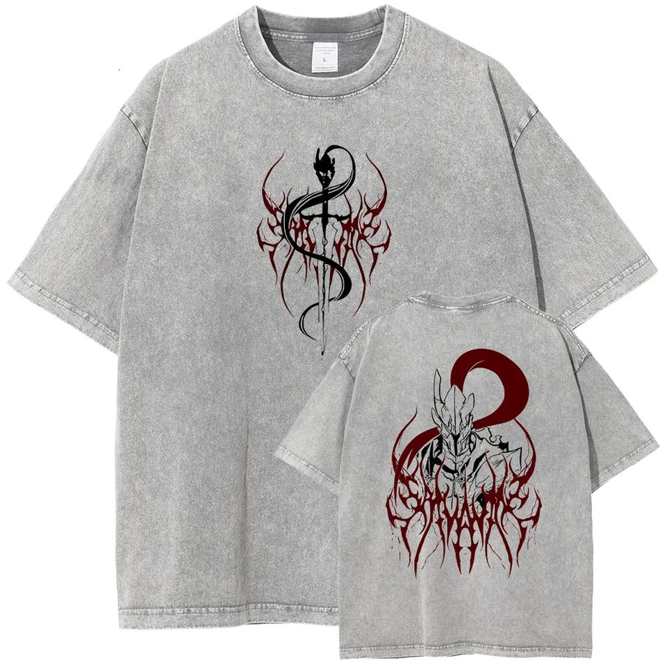 Solo Leveling Igris T-shirt Manga Graphic T Shirt Vintage Washed Tshirts Short Sleeve Oversized Cotton Tee Men Women Clothing 26L0827