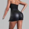 Women Fall Winter High Waist PU Leather Mini Skirt, Solid A Line Double Slit Faux Leather Short Skirt, Slim Bodycon Split Hem Club Night Out Bottoms