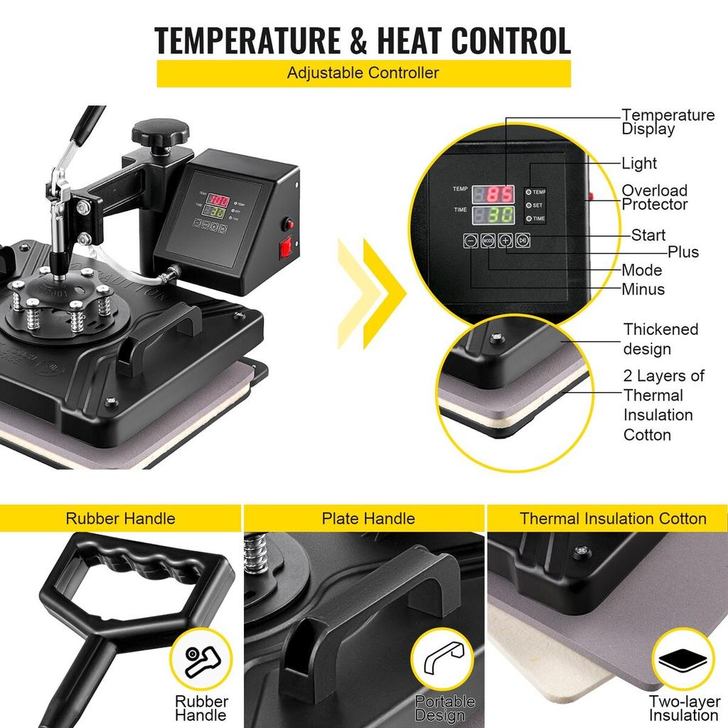 Heat Press 5 in 1 Heat Press Machine 38x30cm T-shirt Press Mug Printing Machine Multifuctional Heat Transfer Machine for T-shirt Mug Hat Plate
