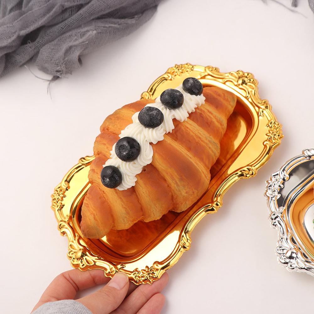 Embossed Design Retro Serving Platter Gold/Silver Jewelry Decoration Plate  Dining Table Decor