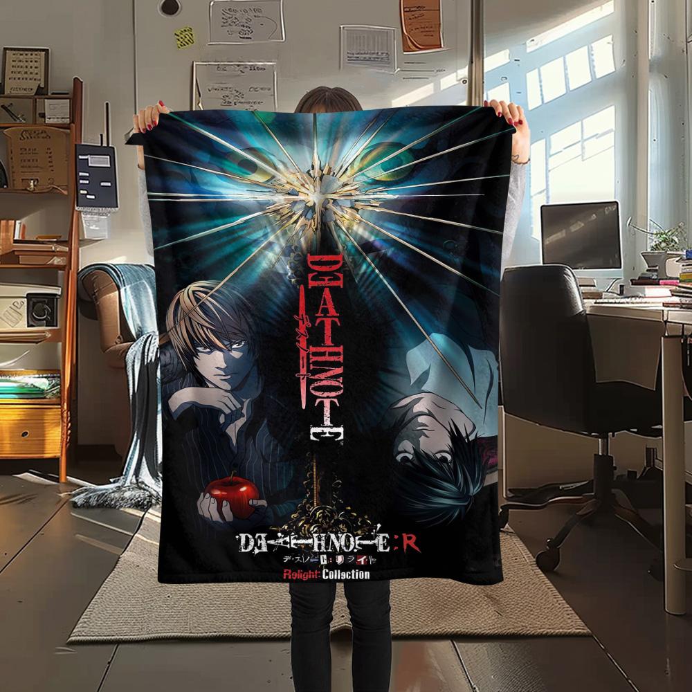 

1PC Death Note Print FlAannel Blanket, High quality Comfortable for All Seasons, Home Decor, Warmth and Comfort 80cm x 120cm