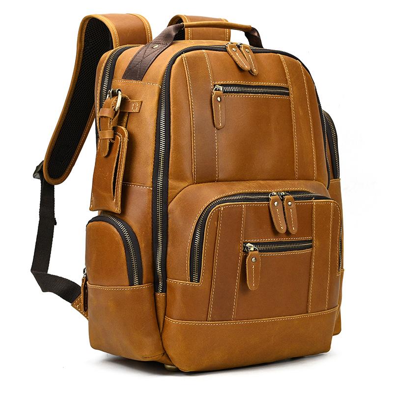 Vintage fashion genuine leather men travel bag luxury backpack computer bagpack designer shoulder bag for male multifunction bag