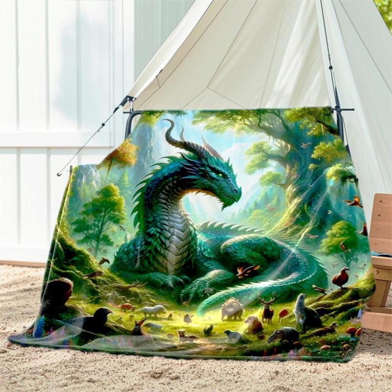 1pc dragon blanket, all season lightweight home office outdoor nap multifunctional blanket