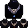 Exquisite Retro Peacock Necklace With Colorful Ear Studs Rhinestone Jewelry Set