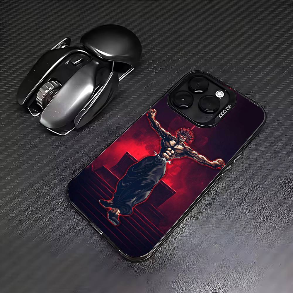 Anime B-Baki Hanma Phone Case For iPhone17,16,15,14,13,12,11 Plus,Pro Max Colored Silver Plated Inside Cover