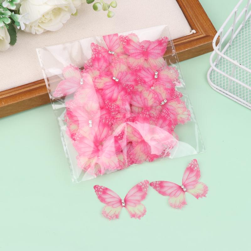 50Pcs 3D Organza Fabric Butterfly Appliques Gradient Color Double-Layer Simulation Mesh Butterfly Patch Translucent