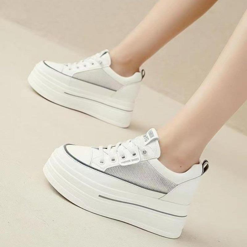 Thick sole 8cm inner height increase mesh white shoes women's summer new small muffin shoes casual board shoes women