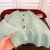 Green Soft Waxy Mohair Sweater Jacket Women's Autumn and Winter Thickened Lazy Short Cashmere Wool Knitted Cardigan Outer Wear