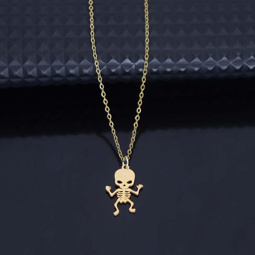 Stainless Steel Skull Pendant Necklace: Electroplated Colorfast Clavicle Chain Jewelry for Halloween