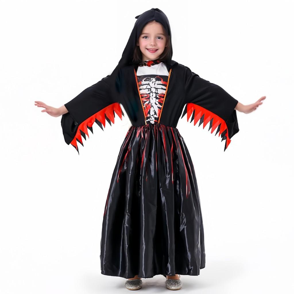 Halloween Girl Witch Costume With Printed Skirt For Kids Party Dress Up