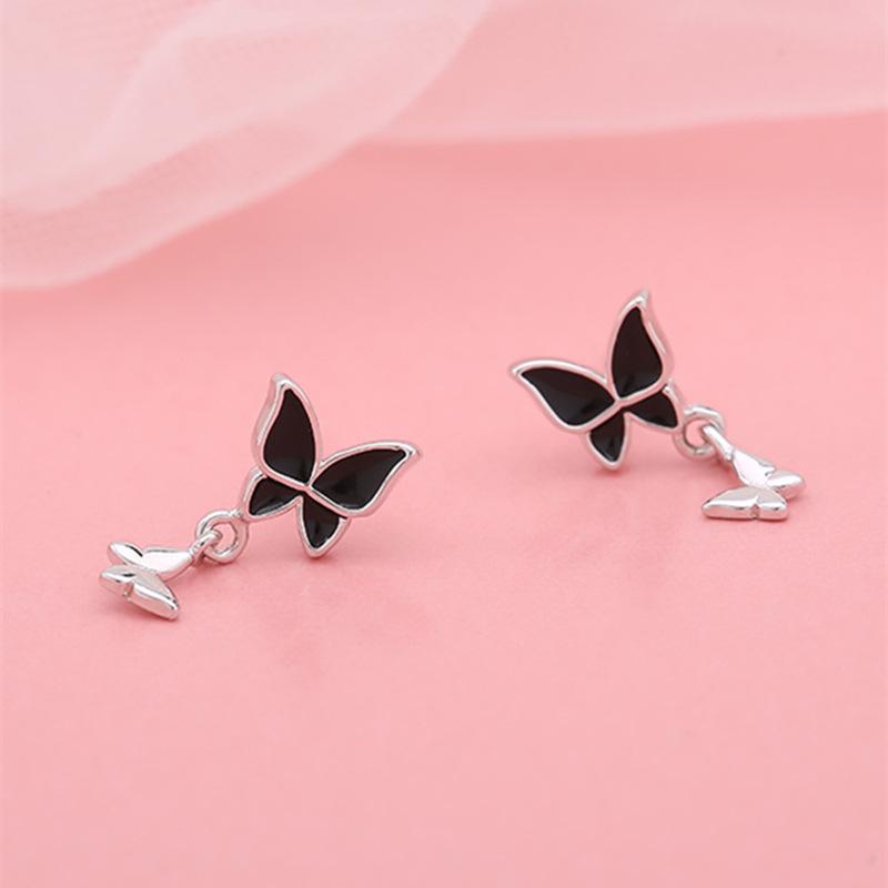 Sørkoreansk Internett Rød Med Små Doble Sommerfugløredobber Ins Nisje Søt Kul Vind Svarte Sommerfugløredobber For Å Utvide Ørehull