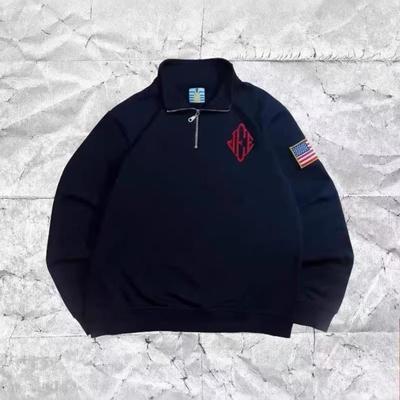 Unisex Y2K Granatowa Bluza Rozpinana pod Szyję z Zamkiem USA Haftowana Naszywka z Flagą Amerykańską Kurtka Męska Damska Vintage Streetwear Moda