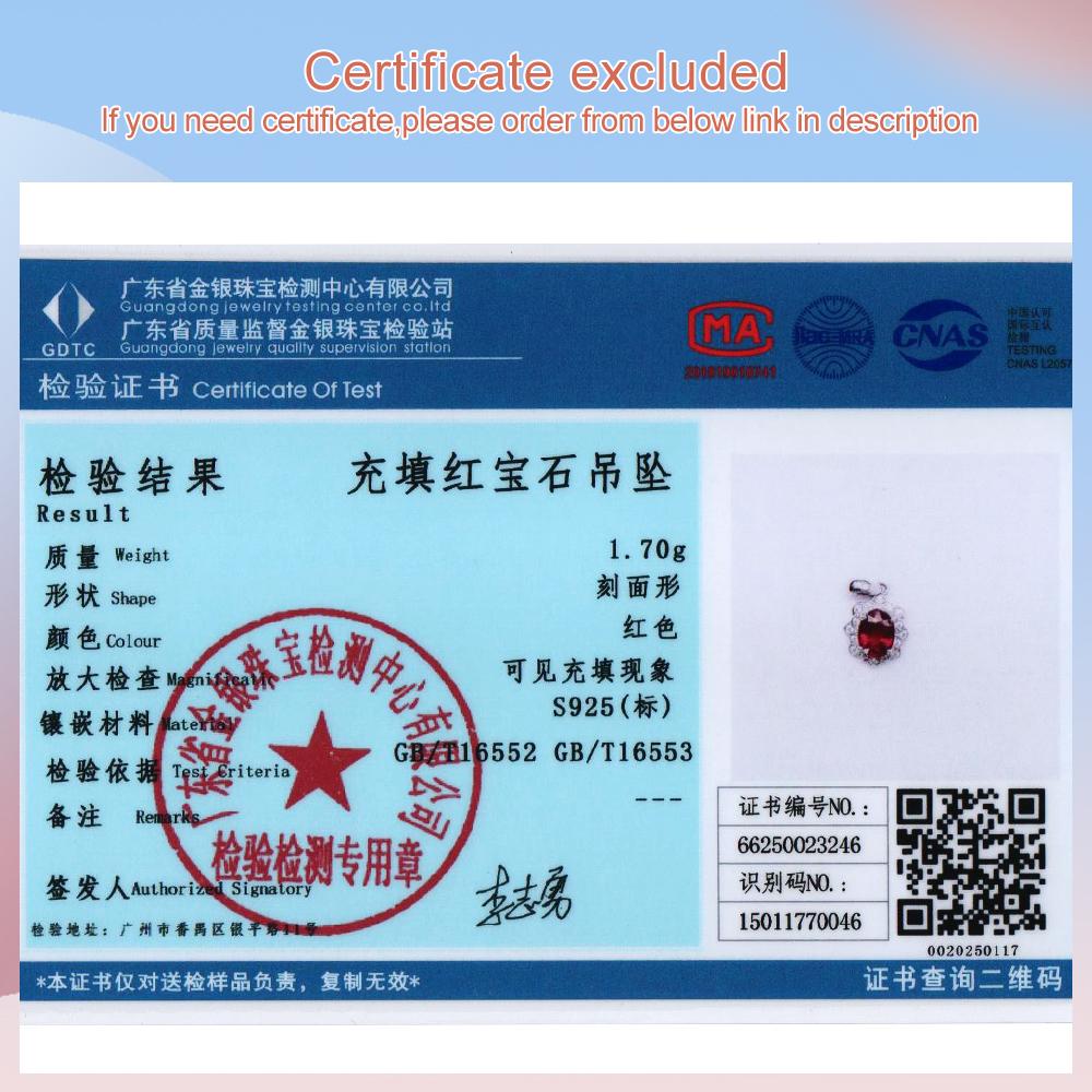 Natural Filled Ruby July Birthstone 925 Sterling Silver Pendant Necklace for Women Wedding Banquet Gifts Rare Precious