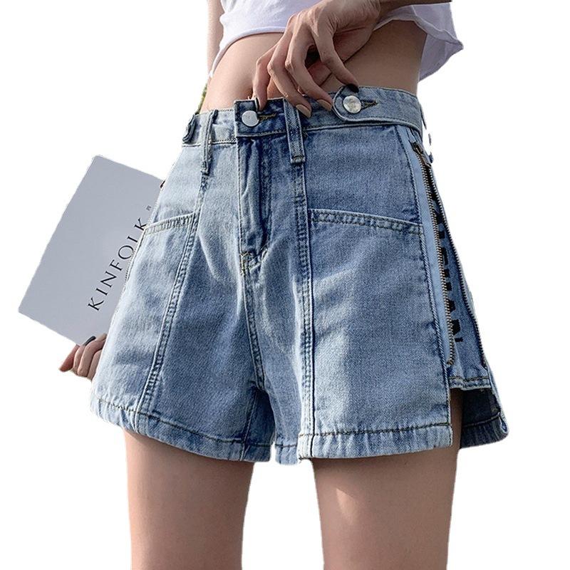 Klasická a minimalistická móda Všestranné široké dámské letní světlé šortky s vysokým pasem a áčkovou linií na zip na boku Individualita