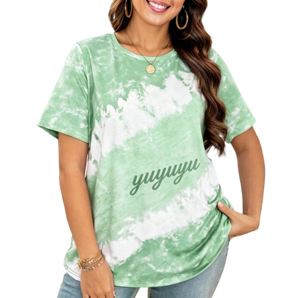 Tie-Dye Letter Lockeres T-Shirt für Damen! 2026 Sommer Neu Übergröße, Lässiges Vielseitiges Schlank geschnittenes Oberteil