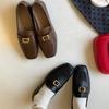 Cowhide version~ Grape mother, the same style can be stepped on with a small gold buckle, British retro square head, and a versatile loafer shoe for w