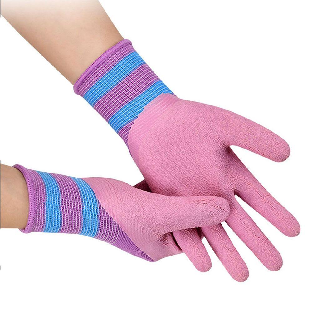 Latex Wrinkles Working Gloves Pink Protective Mittens Durable Rubber Coated Glove  Female
