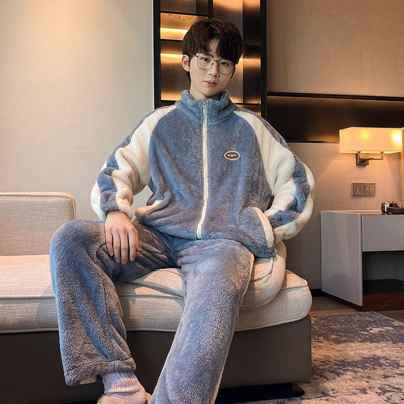 

Зимний кардиган из кораллового бархата с толстой молнией, пижама большого размера, фланель, теплый комплект домашней одежды большого размера 6XL синий