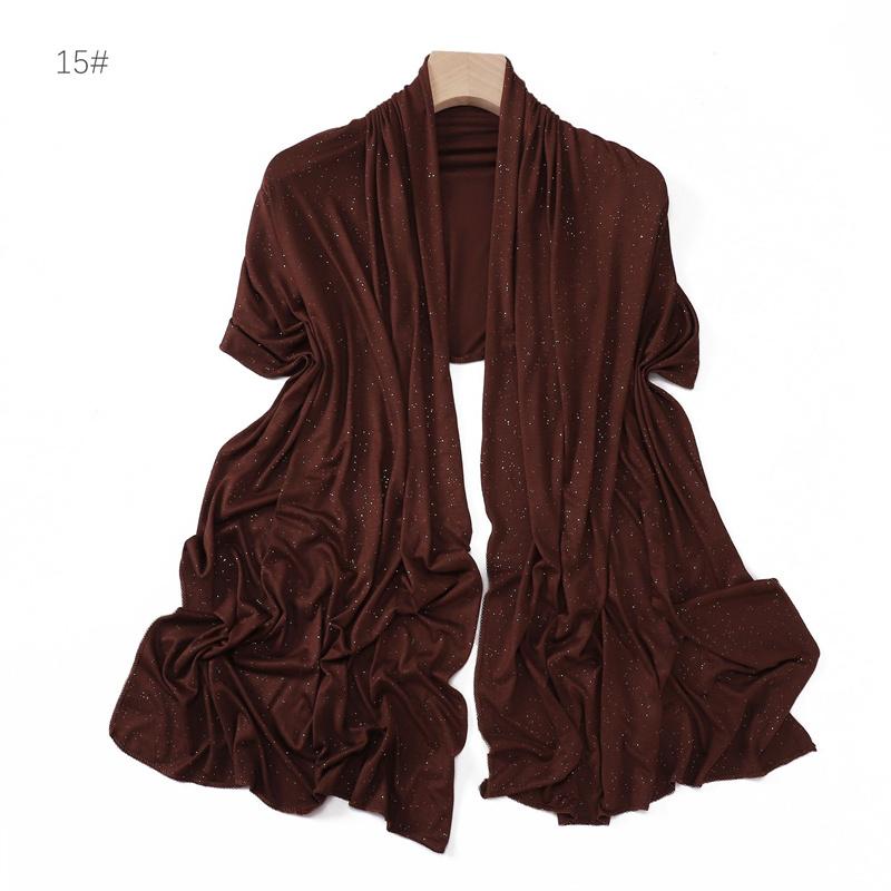 Plain Glitter Shimmer Modal Jersey Hijab Shawl Winter Elastic Muslim Ramadan Scarf Maxi Wrap Snood Stole Foulards Sjaal 175*55Cm