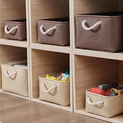 Linen Storage Basket with Hand-held Desktop Organizer, Foldable Cosmetic and Miscellaneous Storage Box