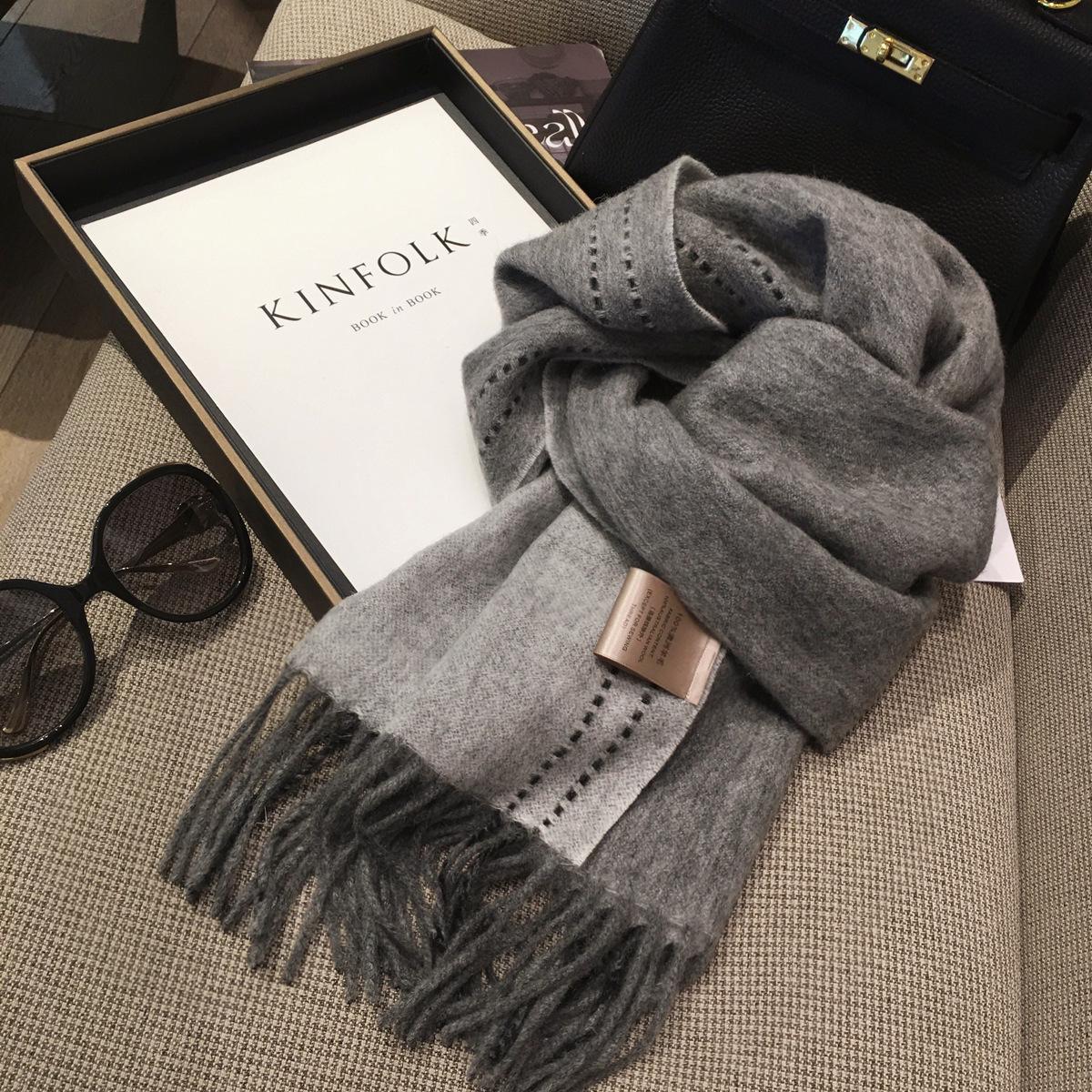 

Women s Double-Sided Cashmere Wool Scarf: Solid Color, Stitch Design, Winter Warmth 36*190cm [Default Bag]