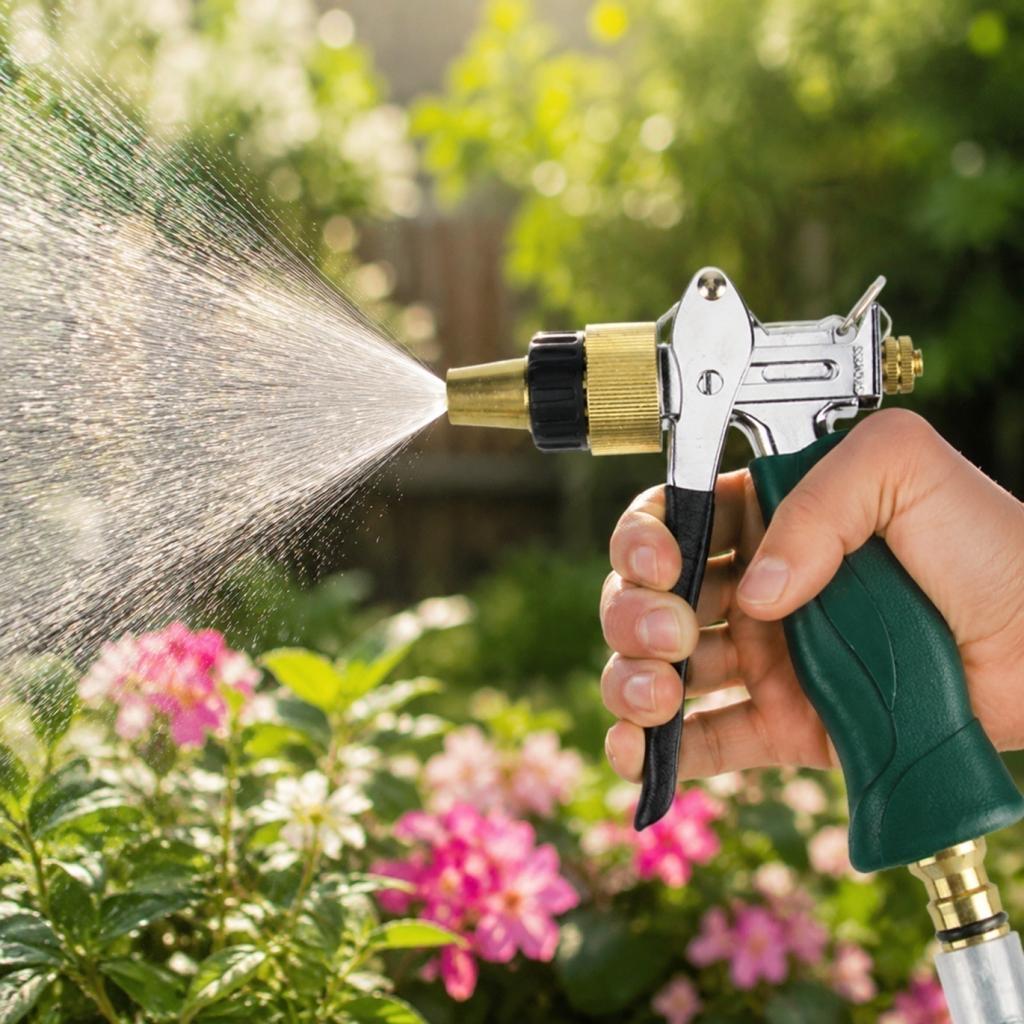 Metal Garden Hose Nozzle Adjustable Spray Water Gun for Car Washing Plant Watering and Outdoor Cleaning with Ergonomic Handle