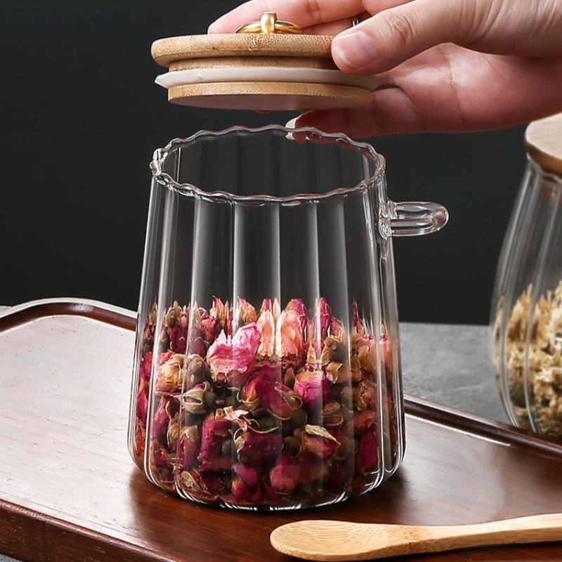 High Borosilicate Glass Storage Jars with Lids and Spoons – Transparent Kitchen Grains Container