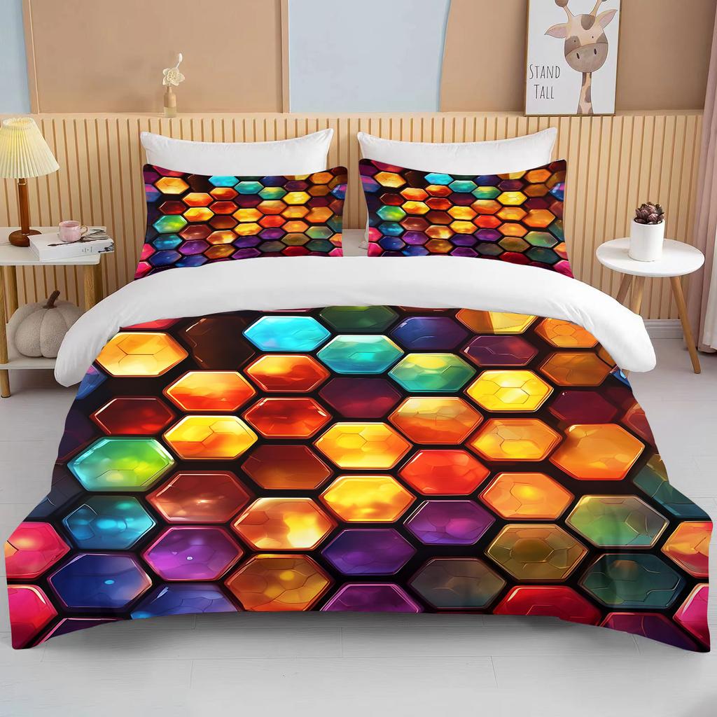 3D Geometric Hexagonal Rhombus Print Bedding Set Duvet Cover 1 Duvet Cover 2 Pillowcases Adult and Kids Bedding Set Luxury Gifts