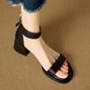 Sandals women's thick heel back zipper retro British style summer new one-word strap sandals middle heel stepping on shit Roman shoes