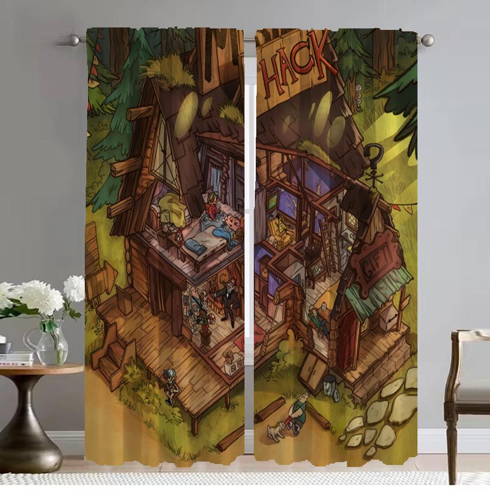 Kitchen Curtains 2 Pieces Gravity Falls Living Room Curtain Tulle for Bedroom Partition Halloween Decoration Shades Blackout
