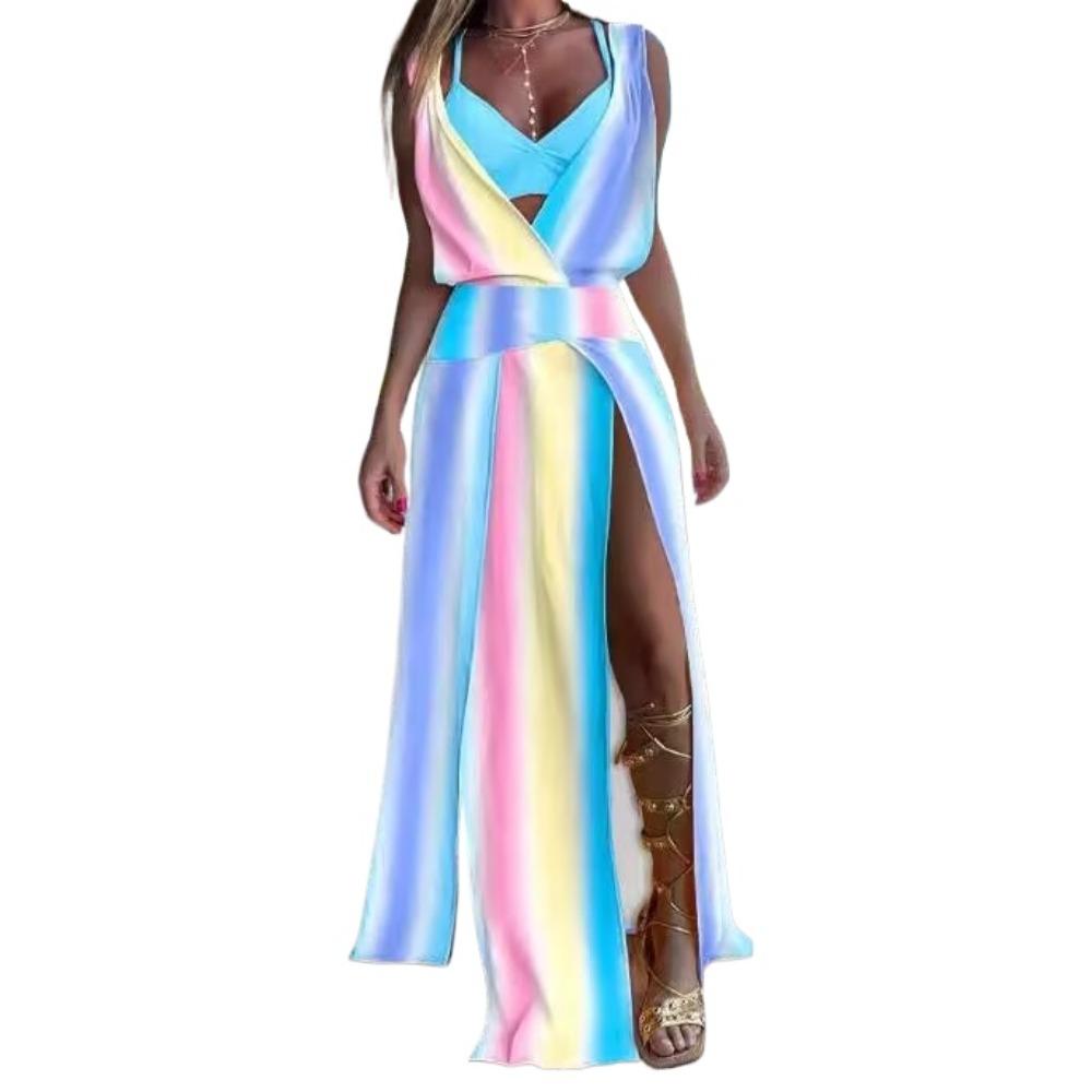 

BITCED Женские летние платья без рукавов с V-образным вырезом и разрезом по подолу S разноцветный