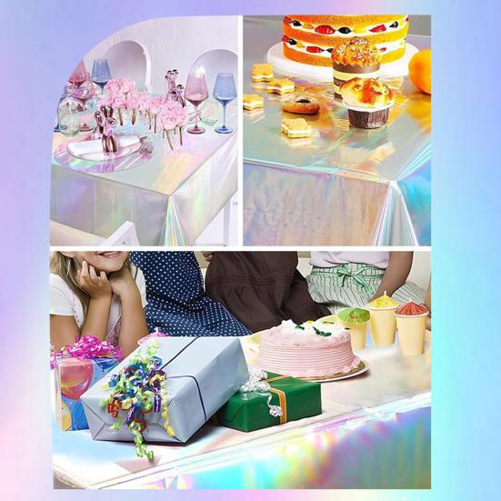Iridescent Disposable Tablecloth Plastic Waterproof Table Cover Sparkly Table Cloth for Rectangular Table Parties Birthdays Weddings Holiday Decor