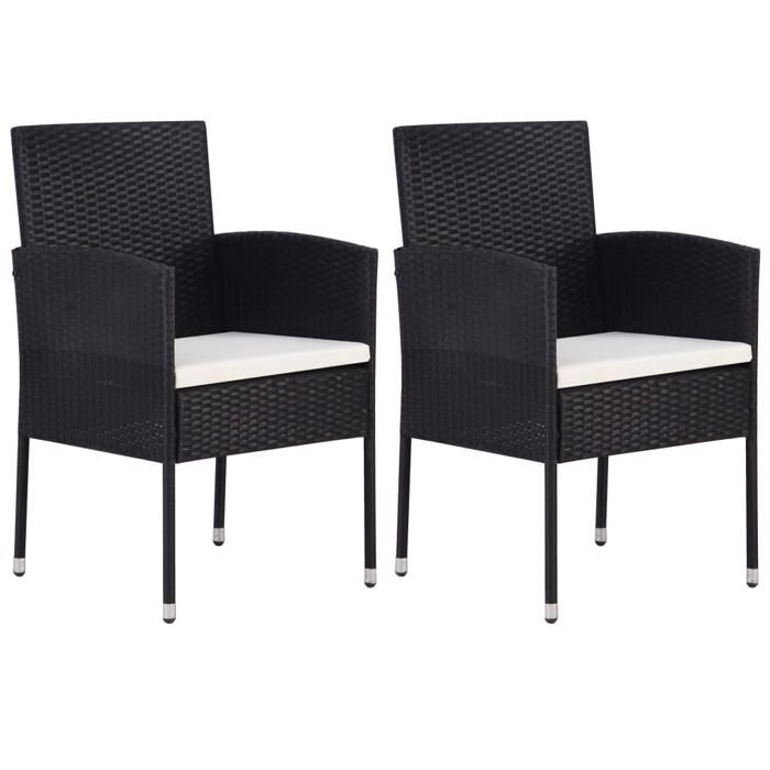 VidaXL Chaises de jardin coussins blanc crème 2pcs noir résine tressée, siège de jardin, chaise de balcon, chaise à dîner de 318704