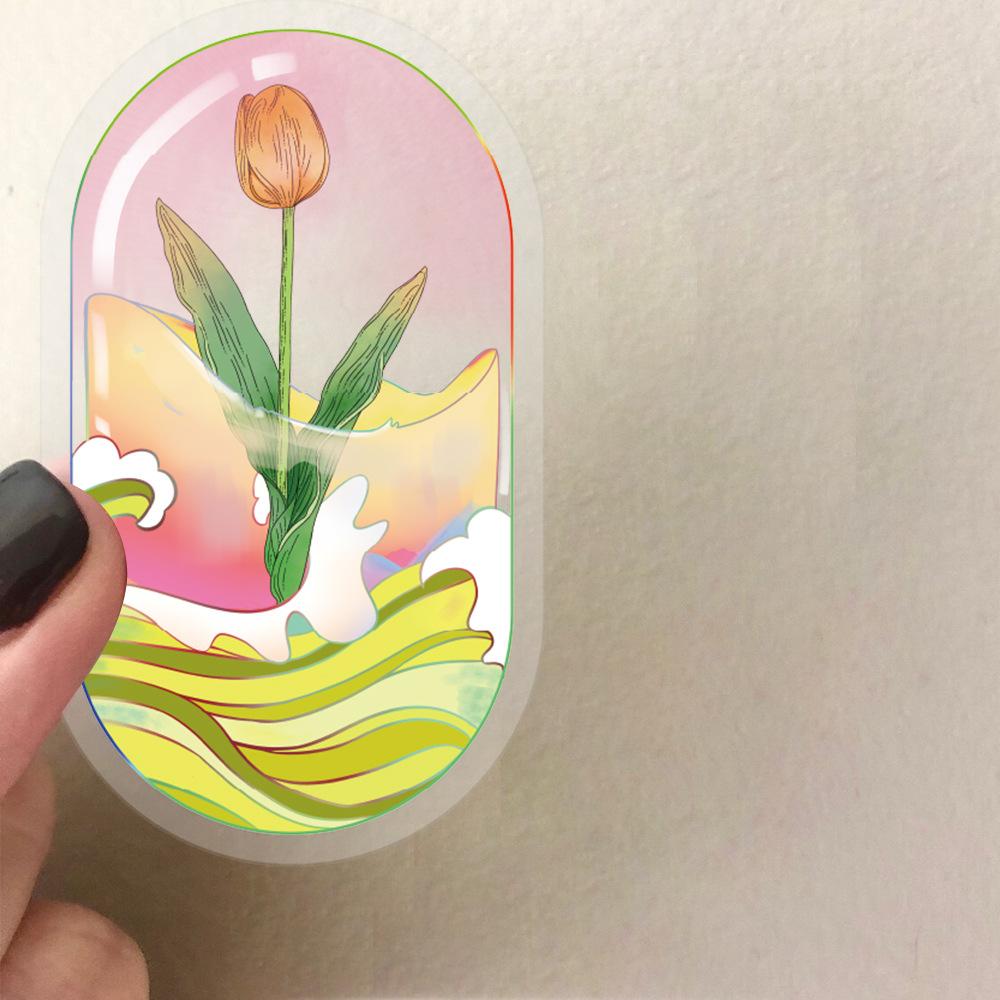 50 Transparent Cartoon Capsule Flower Sticker Pack Waterproof PET Manual Material Decorative Guitar Notebook