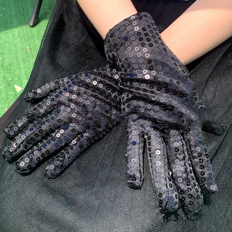 Adult Sparkling Glitter Stage Gloves Night Dance Performance Sequins Short Gloves Costume Cosplay Accessories