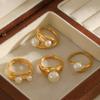 Style Artificial Pearl Ring For Women With Geometric Design And Pvd Coating Jewelry