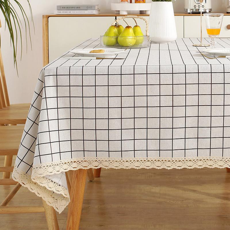Cotton and Linen Tablecloth Fabric Net Red Girl Heart Plaid Desk Mat Rectangular Small Fresh Coffee Table Mat Table Cloth