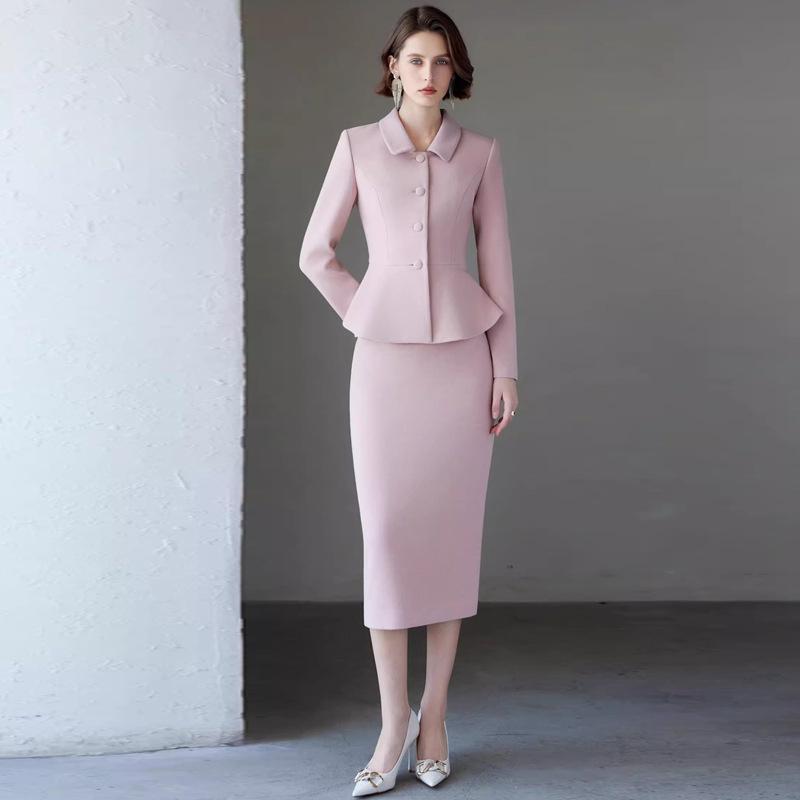AD Korean Style Women's Stand-Up Collar Coat & Pink Wool Skirt Set, 2025 Winter Collection
