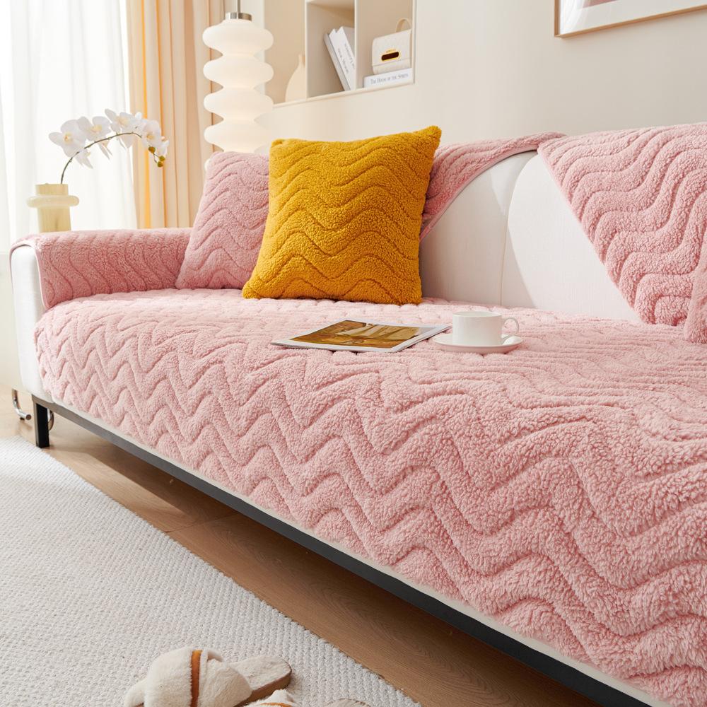 Thick Lambskin Winter Sofa Cushion Nordic Minimalist Style Plush Non-Slip Seat Cushions High-Grade Solid Color Sofa Towel