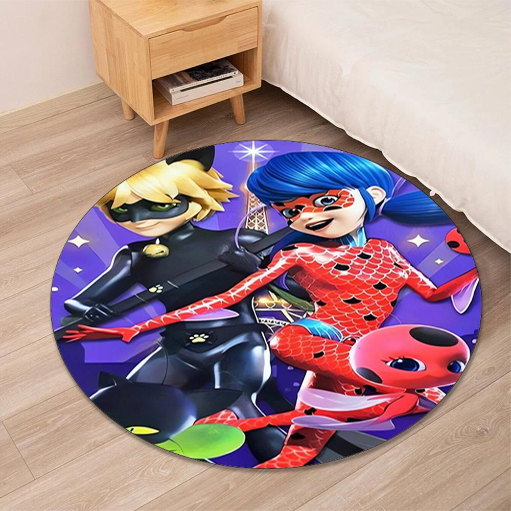 Miraculous Tales of Ladybug Cat Noir Printed Round Rug Carpet Chair Rug Area Rug Entryway Doormats,for Office Chair Living Room Bedroom Kitchen Room.