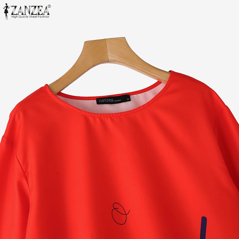 ZANZEA Dámská ležérní halenka s kulatým výstřihem, volným 3/4 rukávem a potiskem