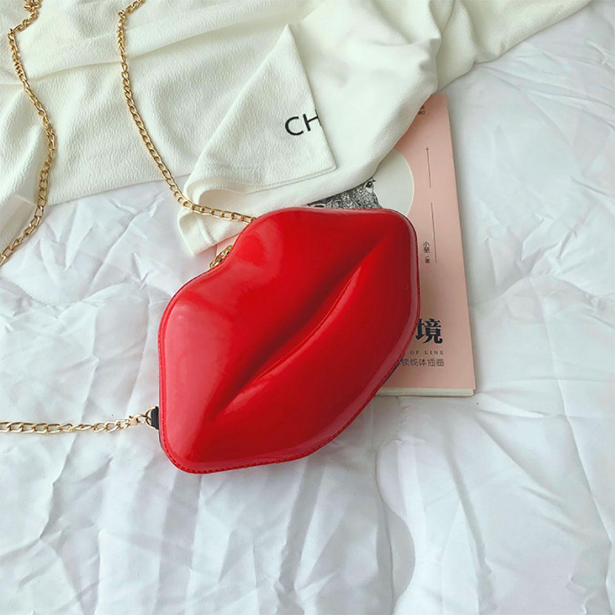 

1 шт. Niche Red Lip Shaped Chain Bag Новинка Мини Сумка через плечо Женская Стильная Сумка на молнии