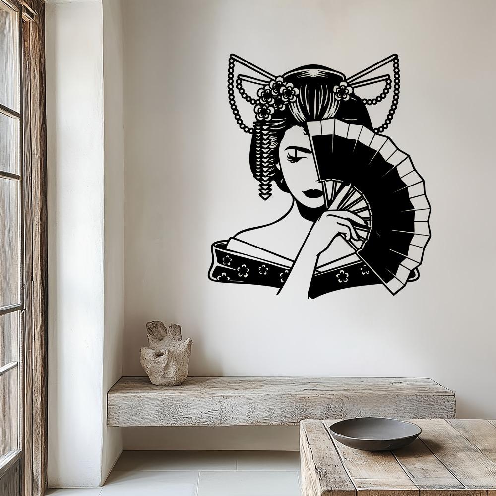 Geisha Metal Wall Art Exotic Garden Decor Weather Resistant Japanese Cultural Festival Housewarming Gift Fan Bedroom Fence Statue
