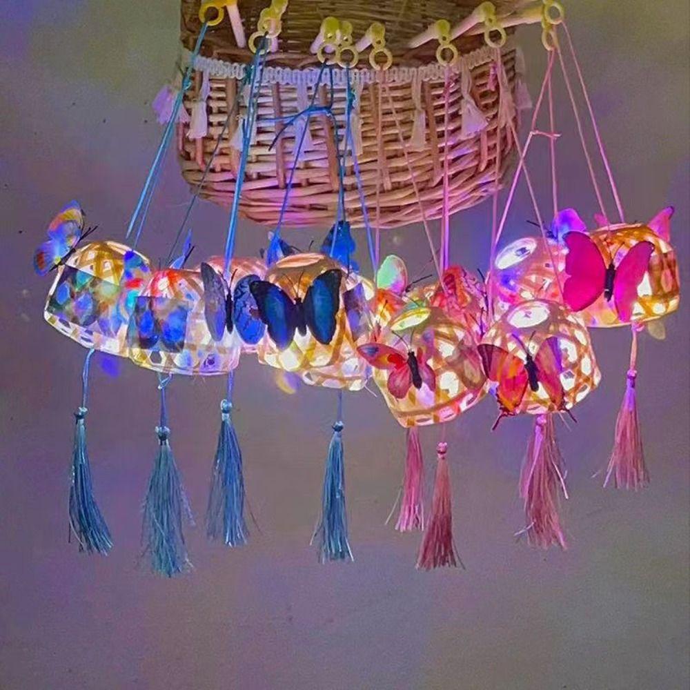 

Комплект материалов для фонарей своими руками, бамбуковый фонарь середины осени, светодиодная лампа, китайский фонарь, украшение для дома Pink-Colorful Light