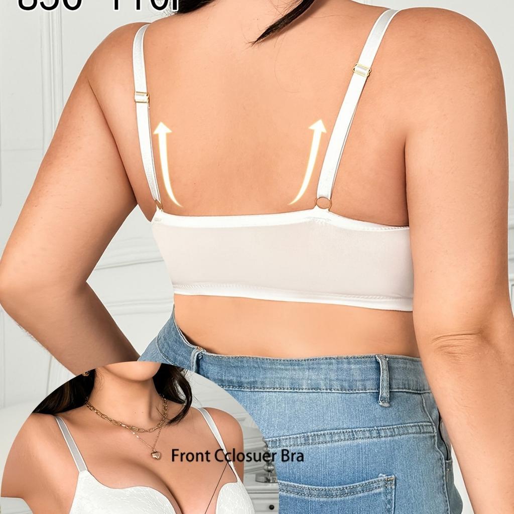 Sexy Deep V Steel Ring Gathered Front Buckle Bra T-shaped Beautiful Back Round Cup Large Size Fat MM Bra