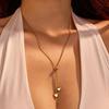 Fashion Gold Color Stainless Steel Heart Shape Tassel Pendant Necklace Female Pull Adjustable Clavicle Chain Paty Zircon Gift