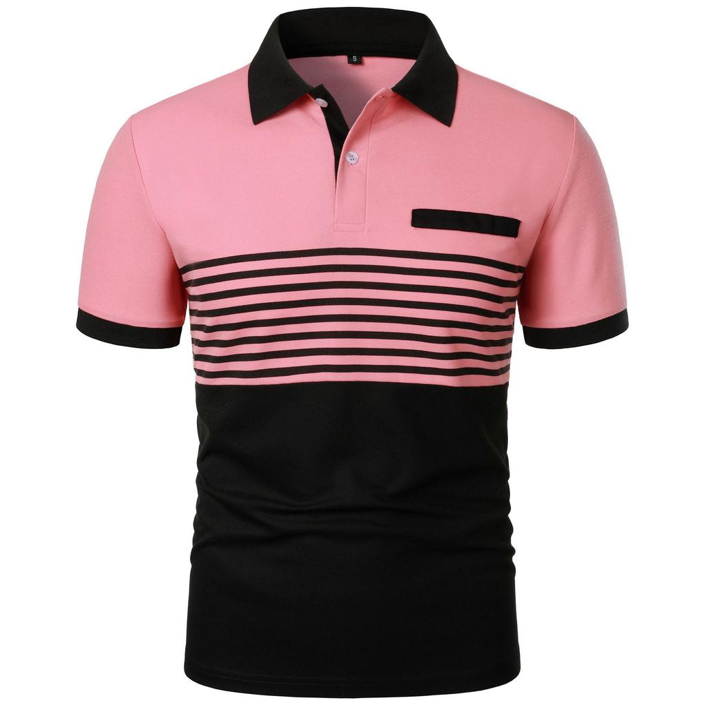 High End Men's Top Spring Summer Short Sleeved Casual Sports Comfortable Loose Breathable Stripe Contrasting Color T-shirt Polo Shirt Yasheng