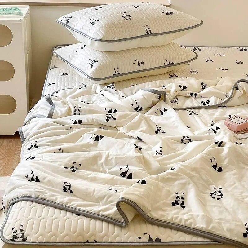 

Летнее охлаждающее одеяло с милым мультяшным принтом, королевский размер, кондиционер, тонкое одеяло, простыня, наволочка, 4 шт., комплект постельного белья 150x200cm-4pcs