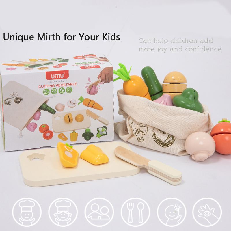 Wooden Simulation Kitchen Pretend Toy Classic Game Montessori Educational Toy for Children Kids Gift Cutting Fruit Vegetable